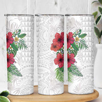 Hawaiian Tropical Plants Skinny Tumbler Kakau Tattoo and Polynesian Pattern Half White Color
