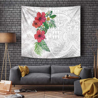 Hawaiian Tropical Plants Tapestry Kakau Tattoo and Polynesian Pattern Half White Color