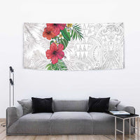 Hawaiian Tropical Plants Tapestry Kakau Tattoo and Polynesian Pattern Half White Color