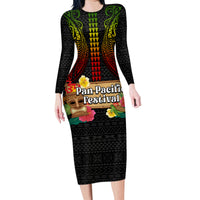 Hawaii Pan-Pacific Festival Family Matching Long Sleeve Bodycon Dress and Hawaiian Shirt Hawaiian Elements and Polynesian Tattoo