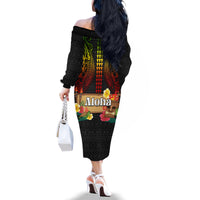 Hawaiian Elements and Polynesian Tattoo Family Matching Off The Shoulder Long Sleeve Dress and Hawaiian Shirt LT03 - Polynesian Pride