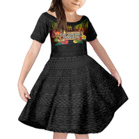 Hawaiian Elements and Polynesian Tattoo Family Matching Tank Maxi Dress and Hawaiian Shirt LT03 Daughter's Dress Black - Polynesian Pride