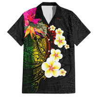 Hawaii Plumeria Family Matching Tank Maxi Dress and Hawaiian Shirt Polynesian Tattoo and Hibiscus LT03 Dad's Shirt - Short Sleeve Black - Polynesian Pride