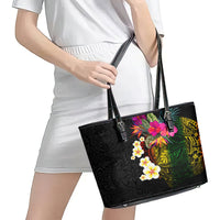 Hawaii Plumeria Leather Tote Bag Polynesian Tattoo and Hibiscus LT03 - Polynesian Pride