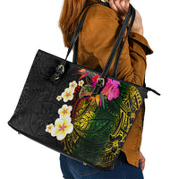 Hawaii Plumeria Leather Tote Bag Polynesian Tattoo and Hibiscus LT03 - Polynesian Pride