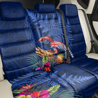 New Zealand Tuatara Back Car Seat Cover Silver Fern Hibiscus and Tribal Maori Pattern Blue Color