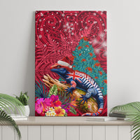 New Zealand Tuatara Christmas Canvas Wall Art Silver Fern and Xmas Pohutukawa Tree Red Color