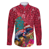 New Zealand Tuatara Christmas Family Matching Mermaid Dress and Hawaiian Shirt Silver Fern and Xmas Pohutukawa Tree Red Color