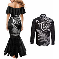 New Zealand Octopus Tattoo and Fern Couples Matching Mermaid Dress and Long Sleeve Button Shirt Maori Pattern