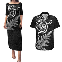 New Zealand Octopus Tattoo and Fern Couples Matching Puletasi and Hawaiian Shirt Maori Pattern