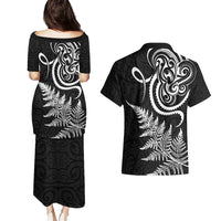 New Zealand Octopus Tattoo and Fern Couples Matching Puletasi and Hawaiian Shirt Maori Pattern