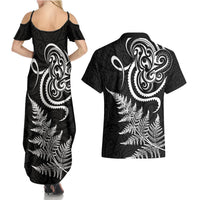 New Zealand Octopus Tattoo and Fern Couples Matching Summer Maxi Dress and Hawaiian Shirt Maori Pattern