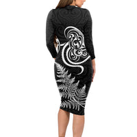 New Zealand Octopus Tattoo and Fern Long Sleeve Bodycon Dress Maori Pattern