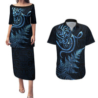 New Zealand Octopus Tattoo and Fern Couples Matching Puletasi and Hawaiian Shirt Maori Pattern Matariki Style