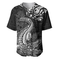 New Zealand Crocodile Tattoo and Fern Baseball Jersey Maori Pattern