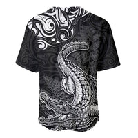 New Zealand Crocodile Tattoo and Fern Baseball Jersey Maori Pattern
