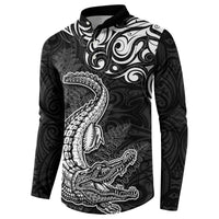New Zealand Crocodile Tattoo and Fern Button Sweatshirt Maori Pattern