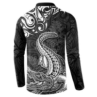 New Zealand Crocodile Tattoo and Fern Button Sweatshirt Maori Pattern