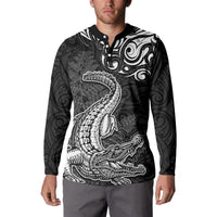New Zealand Crocodile Tattoo and Fern Button Sweatshirt Maori Pattern