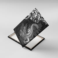 New Zealand Crocodile Tattoo and Fern Canvas Wall Art Maori Pattern