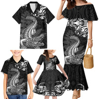 New Zealand Crocodile Tattoo and Fern Family Matching Mermaid Dress and Hawaiian Shirt Maori Pattern