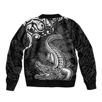 New Zealand Crocodile Tattoo and Fern Sleeve Zip Bomber Jacket Maori Pattern