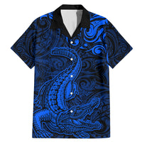 New Zealand Crocodile Tattoo and Fern Family Matching Mermaid Dress and Hawaiian Shirt Maori Pattern Blue Color
