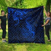New Zealand Crocodile Tattoo and Fern Quilt Maori Pattern Blue Color