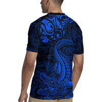 New Zealand Crocodile Tattoo and Fern Rugby Jersey Maori Pattern Blue Color LT03 - Polynesian Pride