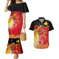 Papua New Guinea Independence Day Couples Matching Mermaid Dress and Hawaiian Shirt Happy Anniversary 50th Bird-of-paradise Melanesian Tattoos - Polynesian Pride