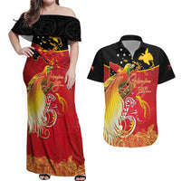 Papua New Guinea Independence Day Couples Matching Off Shoulder Maxi Dress and Hawaiian Shirt Happy Anniversary 50th Bird-of-paradise Melanesian Tattoos - Polynesian Pride
