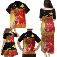 Papua New Guinea Independence Day Family Matching Puletasi and Hawaiian Shirt Happy Anniversary 50th Bird-of-paradise Melanesian Tattoos - Polynesian Pride