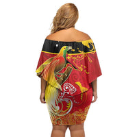 Papua New Guinea Independence Day Off Shoulder Short Dress Happy Anniversary 50th Bird-of-paradise Melanesian Tattoos - Polynesian Pride