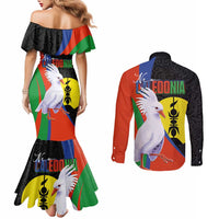 New Caledonia Couples Matching Mermaid Dress and Long Sleeve Button Shirt Kagu Bird and The Seal with Melanesian Culture - Polynesian Pride