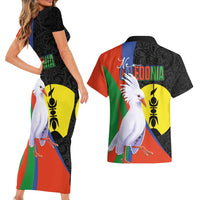 New Caledonia Couples Matching Short Sleeve Bodycon Dress and Hawaiian Shirt Kagu Bird and The Seal with Melanesian Culture - Polynesian Pride