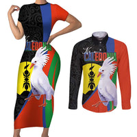 New Caledonia Couples Matching Short Sleeve Bodycon Dress and Long Sleeve Button Shirt Kagu Bird and The Seal with Melanesian Culture - Polynesian Pride