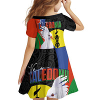 New Caledonia Kid Short Sleeve Dress Kagu Bird and The Seal with Melanesian Culture - Polynesian Pride