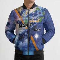 Marshall Islands Manit Day Bomber Puffer Jacket Grunge National Flag with Whales and Tribal Tattoos - Polynesian Pride