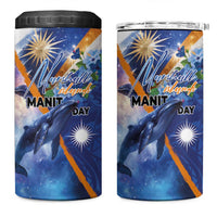Marshall Islands Manit Day 4 in 1 Can Cooler Tumbler Grunge National Flag with Whales and Tribal Tattoos - Polynesian Pride