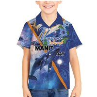 Marshall Islands Manit Day Family Matching Mermaid Dress and Hawaiian Shirt Grunge National Flag with Whales and Tribal Tattoos - Polynesian Pride