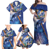 Marshall Islands Manit Day Family Matching Off Shoulder Maxi Dress and Hawaiian Shirt Grunge National Flag with Whales and Tribal Tattoos - Polynesian Pride