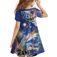 Marshall Islands Manit Day Family Matching Short Sleeve Bodycon Dress and Hawaiian Shirt Grunge National Flag with Whales and Tribal Tattoos - Polynesian Pride