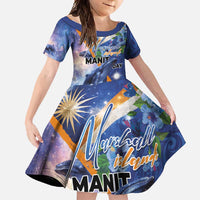 Marshall Islands Manit Day Family Matching Summer Maxi Dress and Hawaiian Shirt Grunge National Flag with Whales and Tribal Tattoos - Polynesian Pride