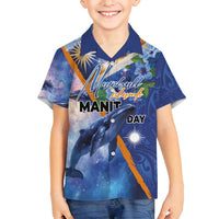 Marshall Islands Manit Day Family Matching Summer Maxi Dress and Hawaiian Shirt Grunge National Flag with Whales and Tribal Tattoos - Polynesian Pride