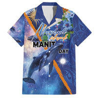 Marshall Islands Manit Day Family Matching Tank Maxi Dress and Hawaiian Shirt Grunge National Flag with Whales and Tribal Tattoos - Polynesian Pride