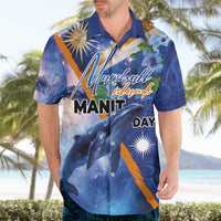 Marshall Islands Manit Day Hawaiian Shirt Grunge National Flag with Whales and Tribal Tattoos - Polynesian Pride