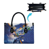 Marshall Islands Manit Day Leather Bag Grunge National Flag with Whales and Tribal Tattoos - Polynesian Pride