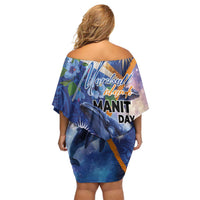 Marshall Islands Manit Day Off Shoulder Short Dress Grunge National Flag with Whales and Tribal Tattoos - Polynesian Pride