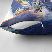 Marshall Islands Manit Day Pillow Cover Grunge National Flag with Whales and Tribal Tattoos - Polynesian Pride