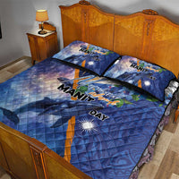 Marshall Islands Manit Day Quilt Bed Set Grunge National Flag with Whales and Tribal Tattoos - Polynesian Pride